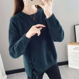 女性のセーター秋の丸い首ミンクフリース女性セーター2022韓国語バージョンルーズニットボトムプルオーバー女性A21130