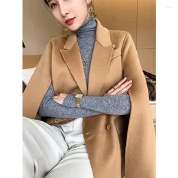 Misturas femininas de lã feminina 2022 Autumn e inverno meninas britânicas estilo médio longa fivela capa casaco de cashmere