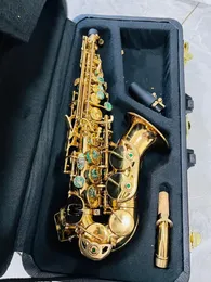 Japan YSS-62 B-B-Bend Curved Soprano Saxophone Gold Sax Utsökt djupmönster Professionell Saxo Soprano Musikinstrument