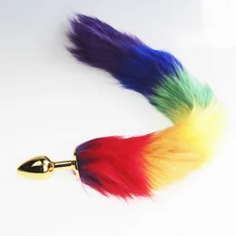 Articoli di bellezza arcobaleno volpe / coda di cane metallo peloso plug anale sexyy giocattoli culo bdsm flirtare ano per le donne gatto selvatico giocattolo per adulti stimolazione