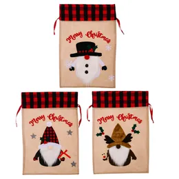 Santa Sacks Christmas Stocking with Drawstrings Reusable Treat Bags 3D Santa Elk Snowman Designs Party Decor XBJK2209