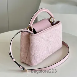 A Mink Fur leather shoulder bag totes handbag messenger bag high quality designer metal rivet snaps cm L