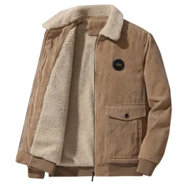 Jaqueta de inverno masculino jaqueta de l￣ casual lapel solto solto zip cheio de espessura de veludo quente de veludo tamanho grande 5xl