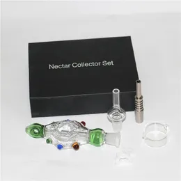 Kit de néctar kit de néctar bong de duas plataformas de óleo de 14 mm tubo de água de vidro com caixa de 5 ml de silicone recipiente de cera