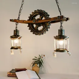 Anhängerlampen Amerikaner Industrial Retro Light Design Vintage Kronleuchter Café Bar Restaurant Holz Loft Lampe Ausrüstung Hängende Glas