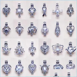 Lockets S925 Sterling Sier Netlace Locket Cages Pearl Pendant Set 24 Styles DIY للنساء