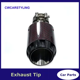 Latest 3 Layer Red Glossy Carbon Car Mufflers Tip Universal Stainless Silver Exhaust Tip Muffler Nozzle Decoration For Akrapovic