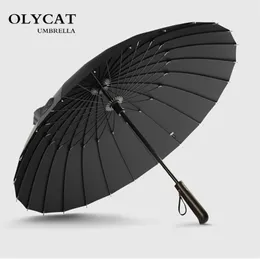Paraplyer varumärke regn män kvalitet 24k stark vindtät glasfiber ram trumlång handtag kvinnors parapluie 220929