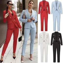 Kvinnors tvåbitar byxor Chic Elegant Korean Womens Business Clothing med 2022 Senaste Fashion Ladies Office Suit Blazer Set 2 Pieces