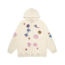 Hip Hop Zip Up Hoodie Sweatshirt Y2K Harajuku Embroidery Pixel Pattern Pullover Oversized Hooded Jacket Coat Fashion Loose Tops