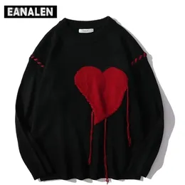 Mens Sweaters Harajuku love pattern knitted ugly sweater men letter punk rock black red gothic vintage grandpa sweater women cute pullover 220929