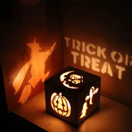 Inne imprezy imprezowe zaopatrzenia w Halloween Candle Lantern Square Drewniana pudełko dynia Place Place Dekoracja salonu 220929