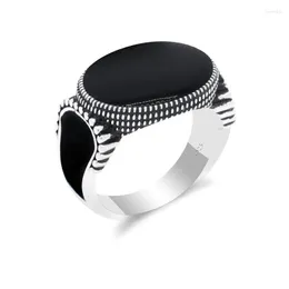 Klusterringar 925 Sterling Silver Women Ring Retro Vintage Style Black Emamel Exquise Thai For Turkish Gift Fine Jewelr