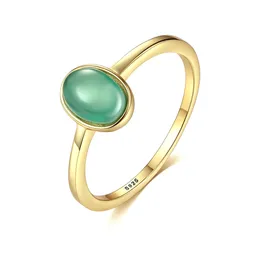 Retro Style S925 Silver Green Gemstone Ring Women Jewelry Korean Exquisite Plated 18K Gold Ring Gift