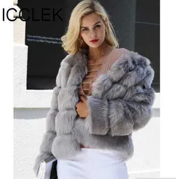 FURE FURE FUA FAUX ICCLEK Autumn and Winter New 2018 Fur Faux Coat Krótki długi rękaw T220928