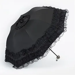 傘のレースの女性雨雨アンブレラサンパラガスムージェルブラックパラソル折りたたみ王女ガーデスチュヴァインバートUV保護装飾220929