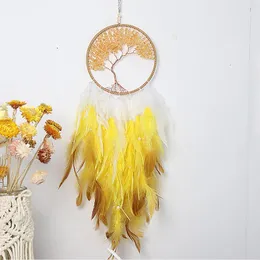 Decorative Figurines Boho Dream Catcher Wall Decor With Healing Crystal Stone Handmade Feathers DreamCatchers Decoration Hangings Bedroom