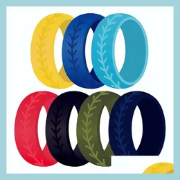 Band Rings Sile Wedding Band With Engraved Pattern 8Mm Flexible Rubber Rings For Men Women Sports Gym Outdoor Set Of 7 Drop Delivery Dhtp4