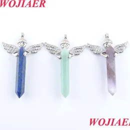Naszyjniki wisiorek naturalne kamienie szlachetne wisiorek długi miecz sześciokątny pryzmat cupid anielskie skrzydła dla naszyjników kryształowe kobiety biżuteria BO90 DH3AD