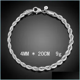 Łańcuch Luksusa M 4mm 925 Sterling Sier Bracelets 8 -calowe kobiety pokręcone liną łańcuch na rękę opaskę na rękę dla męskiej biżuterii mody OTBP6