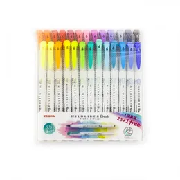 Markörer japanska sebra WFT8 5/15/25Color Set Mildliner Soft Brush Pen Double-Headed Mild Liner Highlighter Marker School Supplies 220929