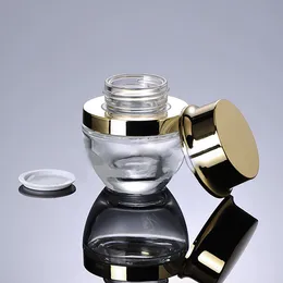 香水ボトル50pcs卸売空の30gの透明なガラスクリームジャー光沢のある金色の蓋1OUNCE 1OUNCE COSMETIC JAR for Eye Cream 30gガラス化粧品ボトル