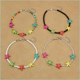 Anklets thekletable Anklets Stone Stone خرز الخرز Colorf Starffish Style Bohemian Womens Jewelry Drop Drop