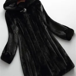 Pelliccia da donna finta Lautaro invernale di lusso lungo cappotto di visone nero da donna con cappuccio manica elegante spessa calda e soffice giacca 6xl 7xl 220928