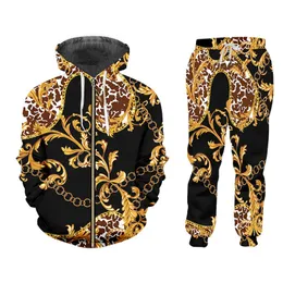 Herrspårsdräkter IFPD Herrspårsperioden Barock stiljackor och joggingbyxor Set 3D Tryckt Golden Floral Luxury Women 2-Pieces Suits STATEWEAR G220927