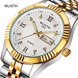 Armbanduhren WLISTH Mode Kalender Woche Voller Stahl Gold Paar Uhr Business Herren und Damen Wasserdicht Leuchtend Senden Liebhaber Geschenk