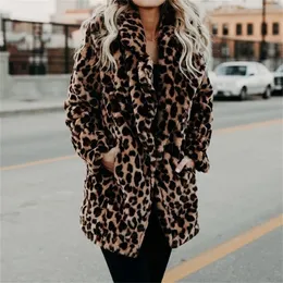 Women's Fur Faux Luxury Coat Women Winter Fashion Leopard Print Outerwear Warm Long Sleeve Artificial Jacket Plush Clothing 220928