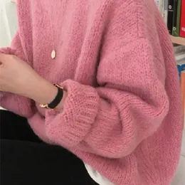 Kvinnors tröjor 10 färger rosa kvinnor tröja kvinnor vinter tröjor pullover kvinnlig stickning overzie långärmad löst stickad ytterkläder vit 220929