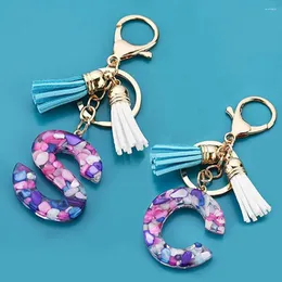 Keychains Cute Multicolor 26 Inledande alfabetsknappning med Tassel Fashion A-Z Akryl Letter Keychain for Women Purse Handbag Charms Gifts