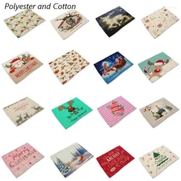 Table Mats Printed Party Christmas Elk Tree Place Mat Pad Cloth Dining Placemat Cup Insulation Dish Kitchen