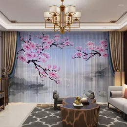 Kurtyna Spring Flowers 3D niestandardowy Pourtynowy panel Tiulowy Tiul na okno drzwi salonu różowe chińskie malarstwo spokój