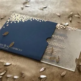 Karty pozdrowienia Niestandardowe zaproszenie na ślub 10pcs koronkowy kolorowy druk królewski niebieski zaproszenia akrylowe 220930