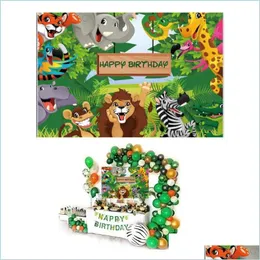 Party Decoration Happy Birthday Backdrop Jungle Animal Themed Supplies Lion Elephant Zebra 150x100cm Po Bakgrund V￤gg Posterparty D Dhauz