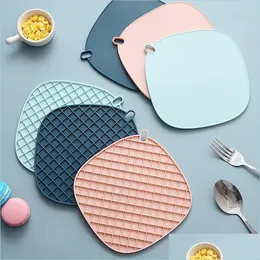 Mats Pads Square Heat Resistant Sile Mat Cup Coasters Waffle Insation Non-Slip Pot Holder Placemat Kitchen Accessories Tool Drop Del Dh73E