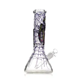 11.5-Inch Straight Tube Beaker Bong with Spider Web Pattern, Diffused Downstem Percolator, 14mm Female Joint
