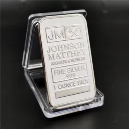 5st /set present Non Magnetic Johnson Matthey JM Silver Gold Plated Bullion Souvenir Coin Bar med olika laserserienummer
