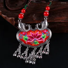 Pendant Necklaces & PENDANTS RETRO ETHNIC MIAO SILVER CLASSIC EMBROIDERY SWEATER CHAIN TASSELS COTTON AND LINEN ACCESSORIES