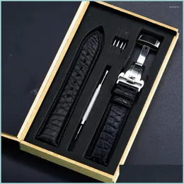 Watch Bands Watch Bands Real Alligator Strap Genuine Leather For Men Women Accessories 20Mm 22Mm Sier/Black/Gold Buckle Dro Watches2022 Dh5L