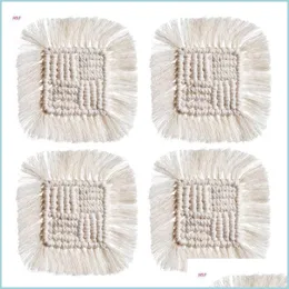 Paspaslar 4pcs El yapımı RAME İÇERLEME İÇİN KARAPLAR Emici Boho Dokuma Kare Kupa Mat Pad Tassel İzli Sofra Damlası Teslimat DHLQQ