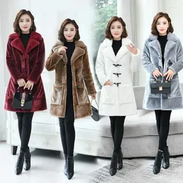 Manteau d'hiver en fourrure de mouton pour femme, mi-long, décontracté, Imitation col coréen, en velours de vison, 5XLA, 2022