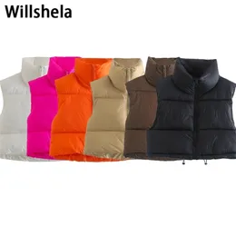 Women's Vests Willshela Women Fashion High Neck Cropped Waistcoat Puff Vest Casual Woman Sleeveless Jacket Chic Lady Winter Warm Outfits 220930