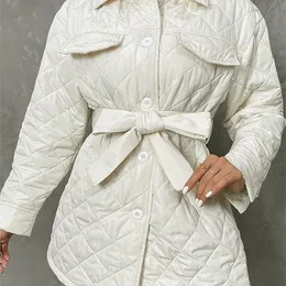 WOMENS Down Parkas Casual Babbas Parkas Women Fashion Belt Fashion Coats Solid Female Eleganti Single Singele Sfrete di cotone Outwear autunno inverno 220929