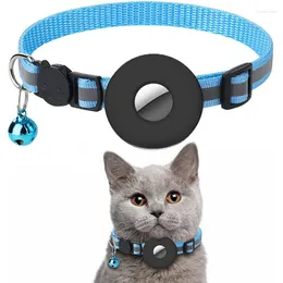 Hundehalsbänder Haustierhalsband Reflektierendes Nylon für Katzenwelpen Anti-Verlust mit Airtags-Halter Schutzzubehör Einstellbar 22-35 cm