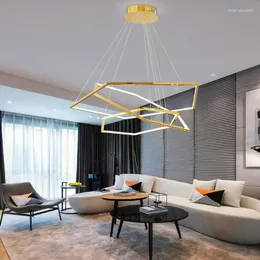 Pendant Lamps Luxury Gold Hexagon Rings Chandelier Lighting Modern Hanging Light Stainless Steel LED Lamp For Living Room El