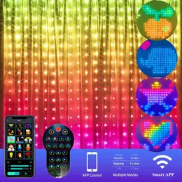 Строки Умные RGB занавестные светильники светодиодные струнные светильники управление приложением для приложения для навидада для окна на Navidad Рождественская свадьба