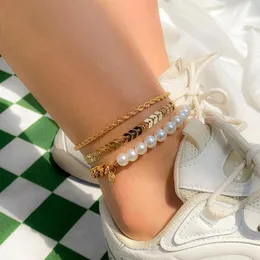 Anklets Lacteo Asymetryczne imitacja Pearlowie Zestaw Ankleta dla kobiet mężczyzn Punk Multilayer Metal 2022 Prezenty biżuterii